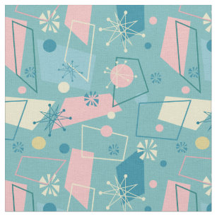 Atomic Boomerang Peel and Stick Wallpaper, 1950's Pink, Aqua Blue