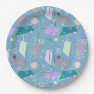 1950s Retro Atomic Pattern in Blue and Purple Paper Plates