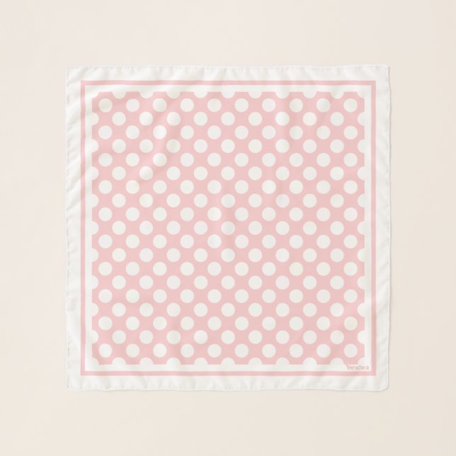 1950's Retro Designer Pink Polka Dots Neck Hair Scarf (Front)