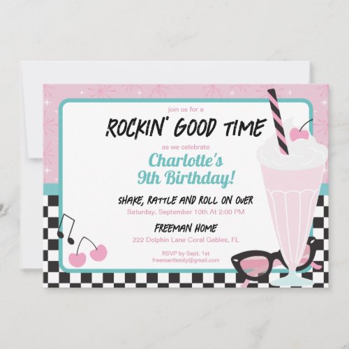 1950s Retro Diner Birthday Party Invitation