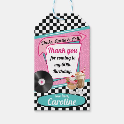 1950s Retro Diner Birthday Party Pink Teal Favor Gift Tags