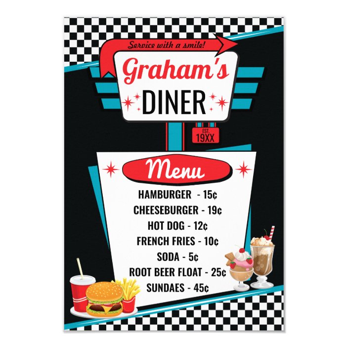 1950 S Retro Diner Black And Red Menu Card Zazzle Com