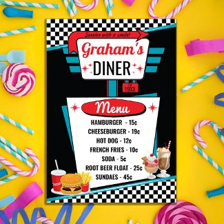 1950's Retro Diner Black and Red Menu Card
