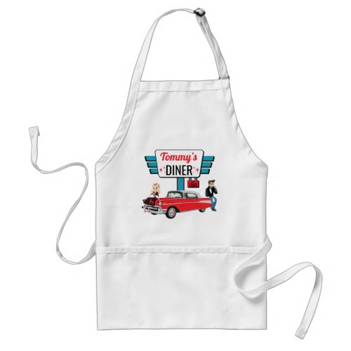 1950s Retro Diner Black Teal Red Birthday Party Adult Apron