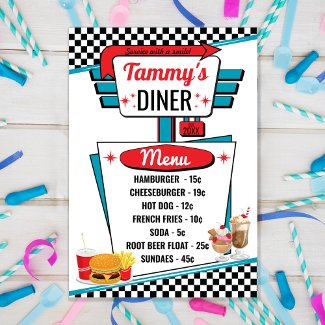 1950's Retro Diner Black, White & Red Menu Card