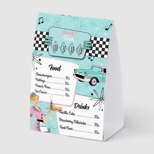 1950s Retro Diner Menu Paper Table Tent (Front)
