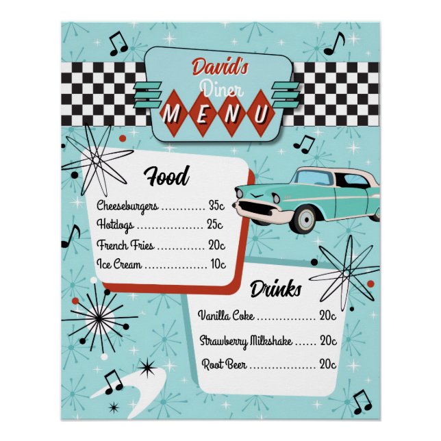 1950s Retro Diner Menu Poster (Front)