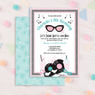1950s Retro Diner Pink and Teal Birthday Party Invitation