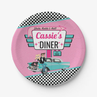 1950's Retro Diner Pink & Teal Birthday Party Paper Plates