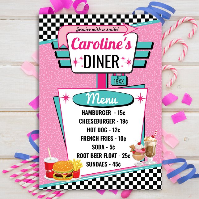 1950's Retro Diner Pink & Teal Menu Card (Creator Uploaded)