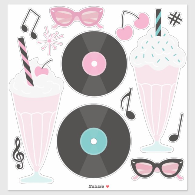 1950s Retro Diner Stickers – Sock Hop Rock and Rol (Sheet)