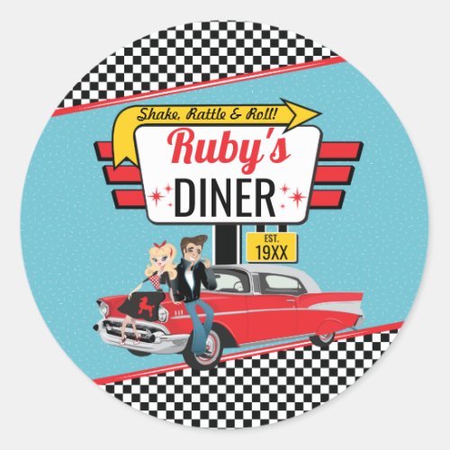 1950s Retro Diner Teal  Red Sock Hop Classic Round Sticker