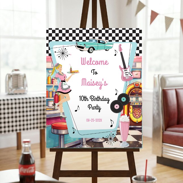 1950's Retro Diner Theme Party Foam Board (1950s Retro Diner Birthday Welcome Sign Yard Board Poster)