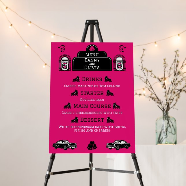 1950s Retro Diner Wedding Menu Foam Board (In Situ (Stand))
