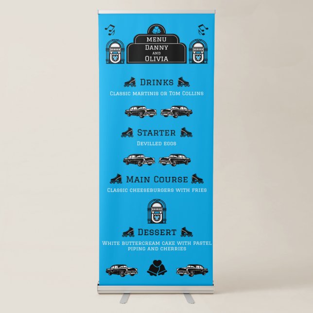 1950s Retro Diner Wedding Menu Retractable Banner (Front)