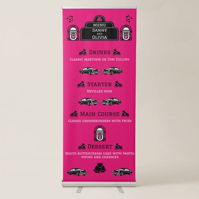 1950s Retro Diner Wedding Menu Retractable Banner (Front)