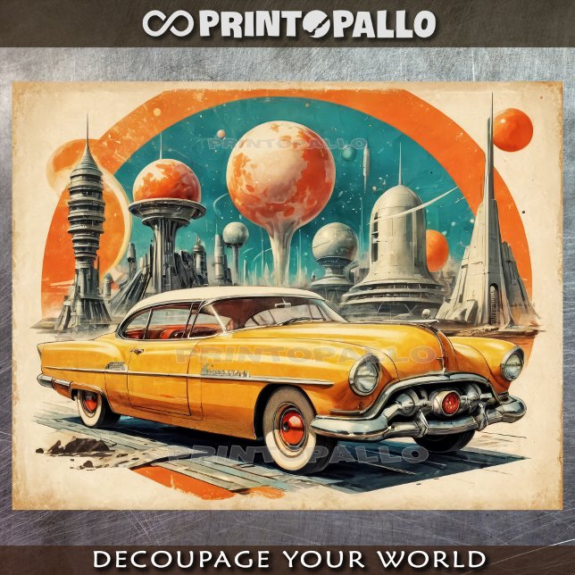 1950s Retro Futurism: futuristic car, fuel station Tissue Paper (Creator Uploaded)