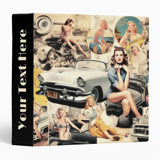 1950S Retro Girls Collage 3 Ring Binder (Front/Spine)