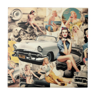 1950S Retro Girls Collage Ceramic Tile