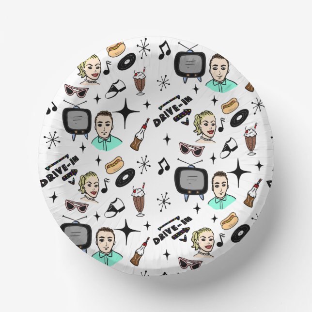 1950's Retro Graphics Nostalgic Birthday     Paper Bowls (Front)