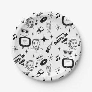 1950's Retro Graphics Nostalgic Birthday Paper Plates