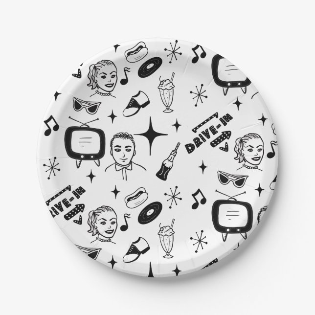 1950's Retro Graphics Nostalgic Birthday  Paper Plates (Front)
