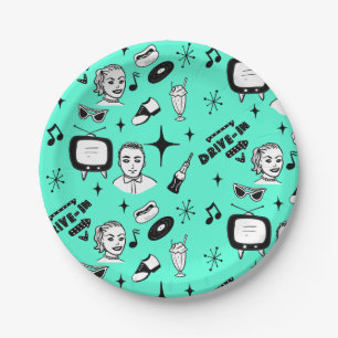 1950's Retro Graphics Nostalgic Birthday    Paper Plates