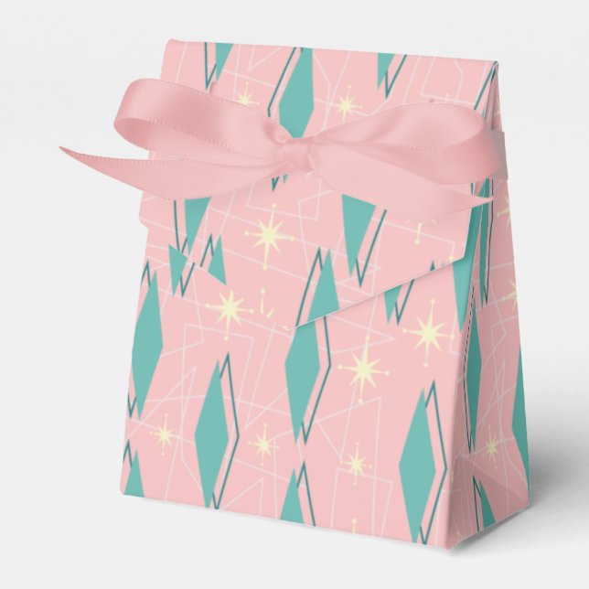1950s Retro in Teal on Pink Favor Boxes (Front Side)
