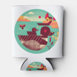 1950s Retro Loon Bird on a Lake Can Cooler