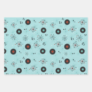 1950s Retro Music Records Wrapping Paper Sheets