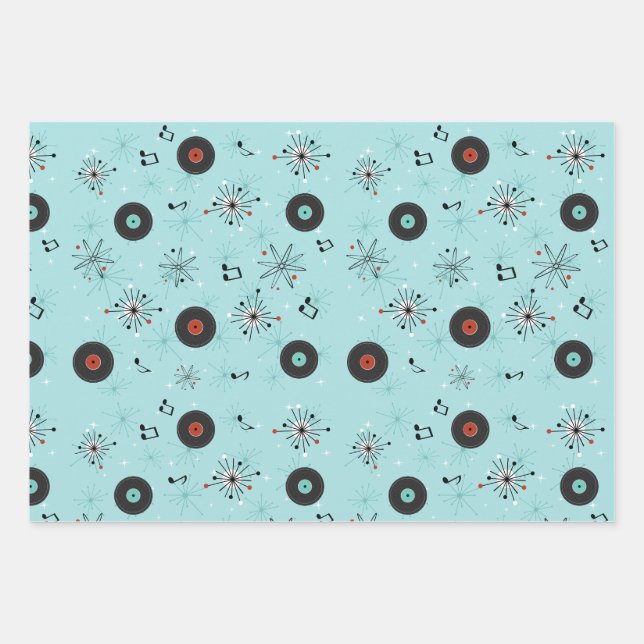 1950s Retro Music Records Wrapping Paper Sheets (Front)