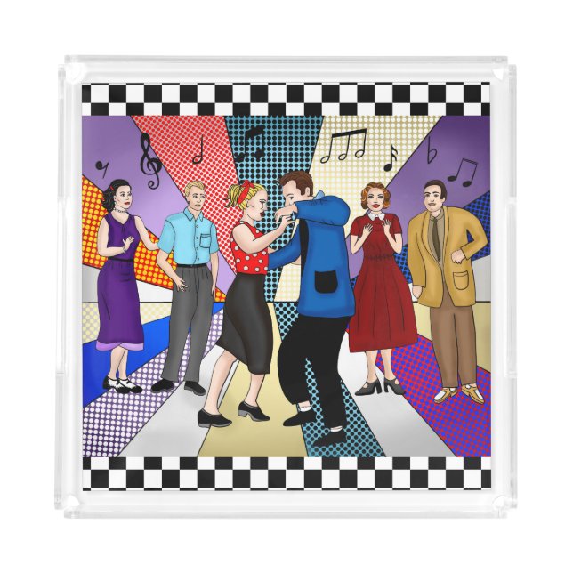 1950's Retro Nostalgic Couple Dancing  Acrylic Tray (Front)