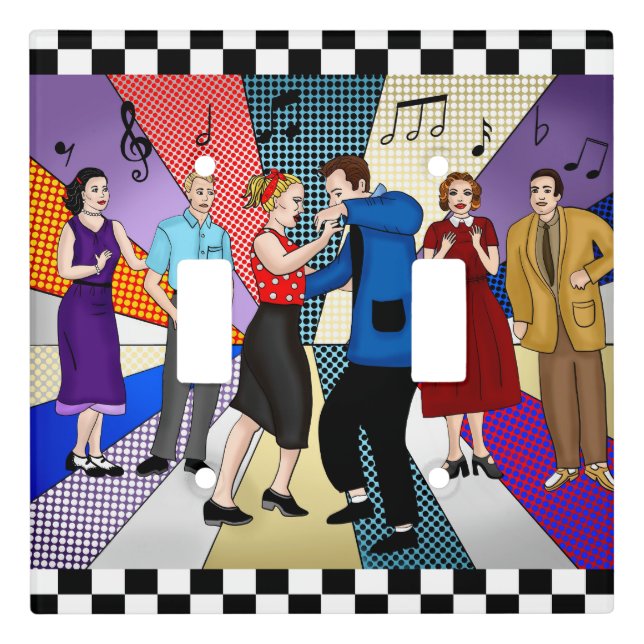 1950's Retro Nostalgic Couple Dancing  Light Switch Cover (Front)