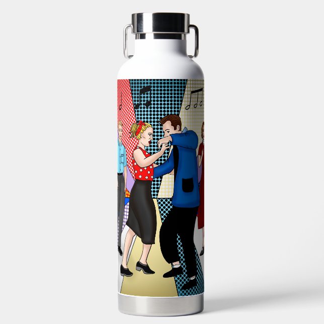 1950's Retro Nostalgic Couple Dancing Stainless St Water Bottle (Front)
