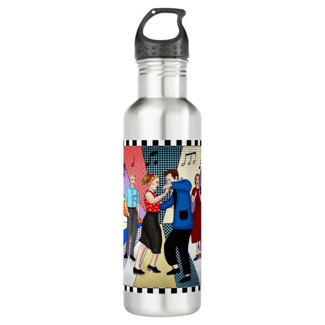 1950's Retro Nostalgic Couple Dancing Stainless Steel Water Bottle (Front)