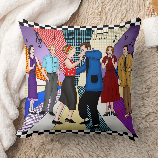 1950's Retro Nostalgic Couple Dancing Throw Pillow (Blanket)