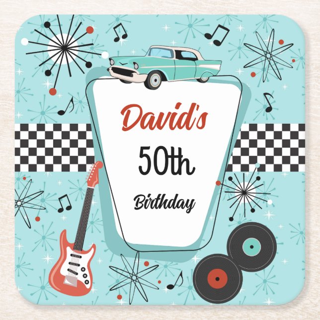 1950's Retro Party  Square Paper Coaster (Front)