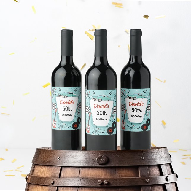 1950's Retro Party  Wine Label (Retro 1950s personalized wine label)