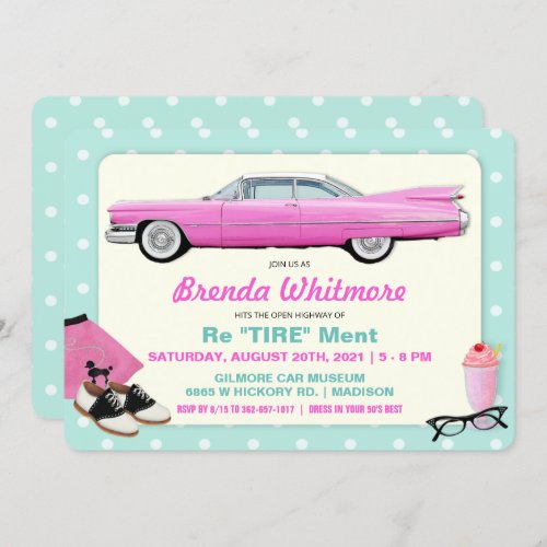 1950s Retro Pink Cadillac Retirement Invitation