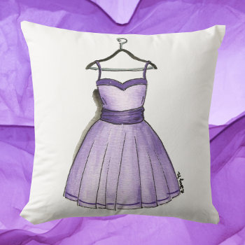 1950s Retro Purple Prom Party Dress Fashionista Throw Pillow by rebeccaheartsny at Zazzle