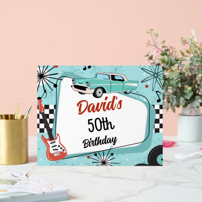 1950's Retro Red & Blue Birthday Party  Acrylic Sign (Wedding)