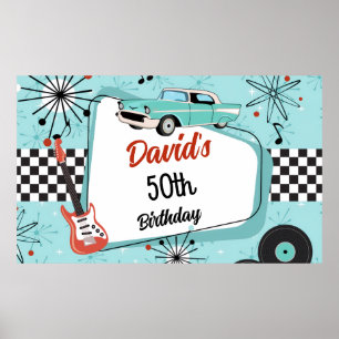 1950's Retro Red & Blue Birthday Party Poster