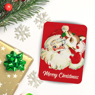 1950s Retro Santa and Rudolf Christmas Magnet