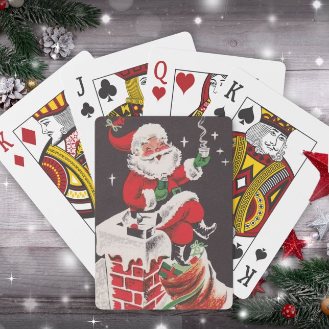 1950s Retro Santa on Rooftop Vintage Christmas Poker Cards (1950s Retro Santa on Rooftop Vintage Christmas Poker Cards)
