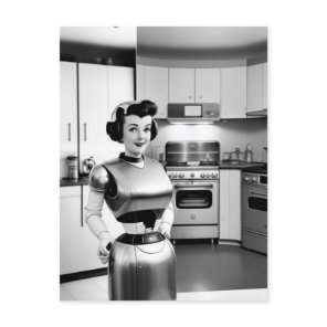 1950s retro science fiction robot housewife  postcard