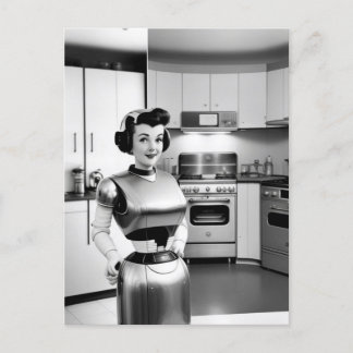 1950s retro science fiction robot housewife postcard