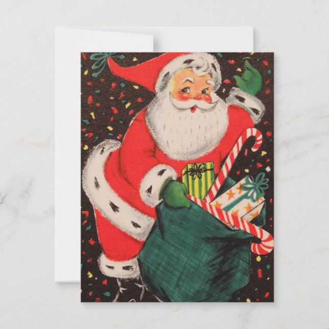 1950s Retro Vintage Christmas Santa Gifts Holiday Card (Front)