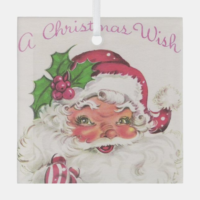 1950s Retro Vintage Christmas Santa Glass Ornament (Front)