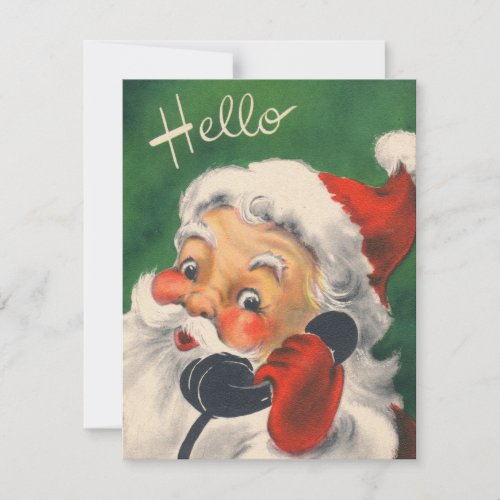1950s Retro Vintage Christmas Santa On Phone Holiday Card