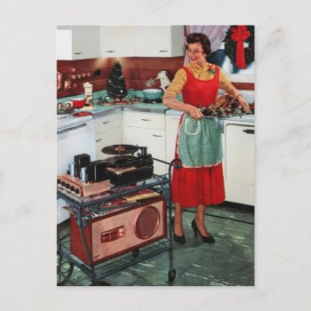 1950s Retro Vintage Housewife In Kitchen & Turkey Postcard by TO_photogirl at Zazzle